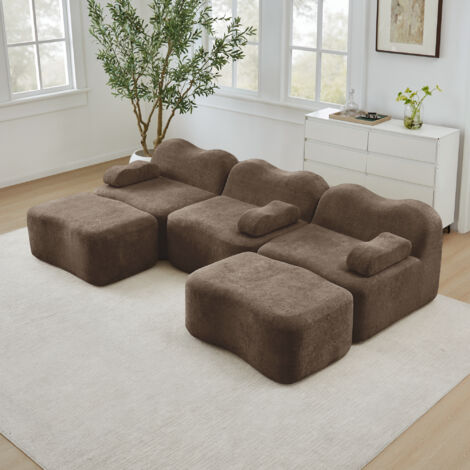 REDOM Sofá modular de esquina, forma ondulada, asiento profundo, estructura sin marco, módulos flexibles, terciopelo marrón