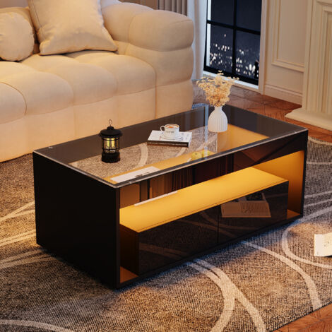 REDOM Table basse 100x50x40cm LED 16 couleurs télécommande panneau de particules 2 tiroirs noir