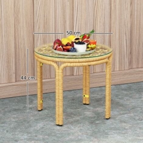 REDOM Table d'appoint 50x44cm élégante rotin PE résistante UV Jaune convient aux jardins