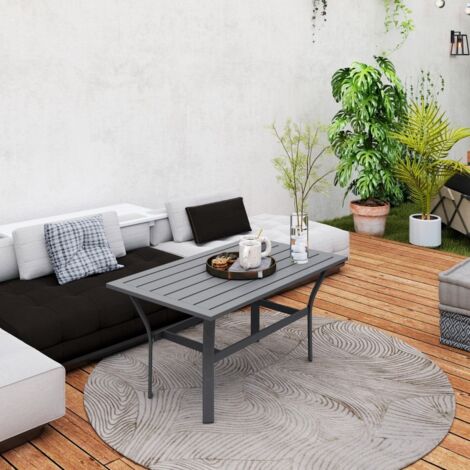 REDOM Table de jardin 91.5x55x45cm Plateau à lattes métal Résistant aux intempéries Gris foncé