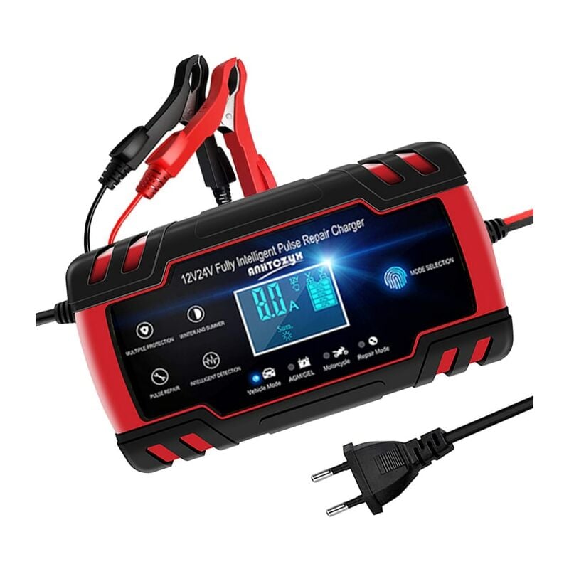 Redresseur de batterie de voiture intelligent – ​​Moto, voiture, 12 V/8 a, 24 V/4 a, vitesse de charge maximale, régulation de tension, fonction de