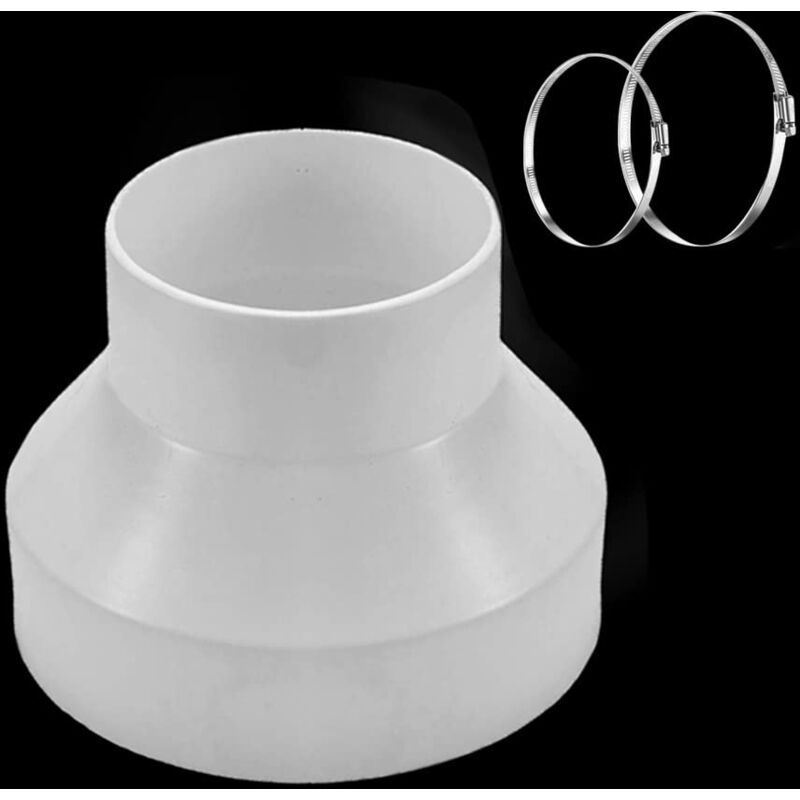 Réducteur de Conduits 150mm à 100mm en ABS Avec 2 colliers en acier inoxydable Adaptateur Universel pour Tuyau de Ventilation Connecteur de Réduction