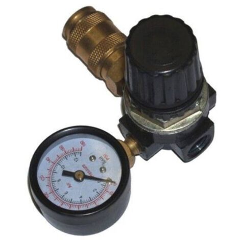Réducteur de pression 1/4" avec manomètre horizontal – Raccord rapide 1/4" – Pression max 12 bar – Pour compresseurs – Aerotec