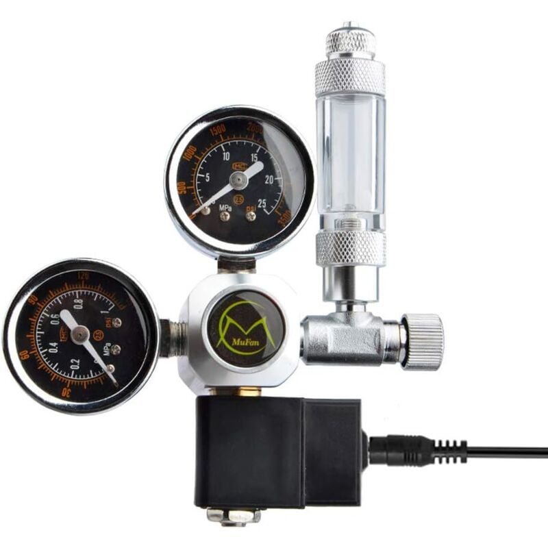 Rqiurpn - Réducteur de pression CO2 Aquarium Manomètre CO2 Dioxyde de carbone, Mufan Double Mètre Aquarium Manomètre CO2 Valve Magnétique Valve
