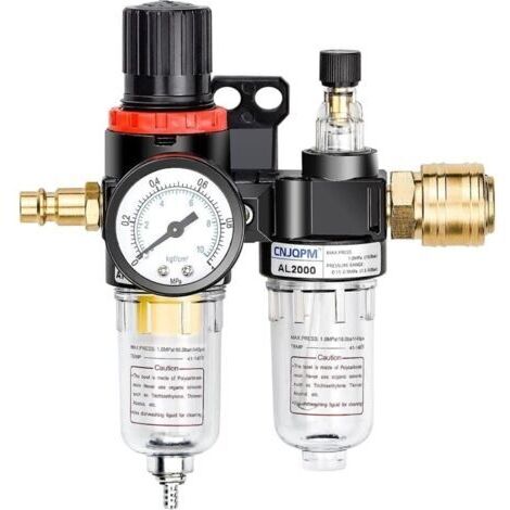 Réducteur de pression d'air comprimé Séparateur d'eau Séparateur d'huile avec manomètre, raccords rapides 1/4" Régulateur d'air comprimé Compresseur Accessoires pour compresseur Filtre Outil à air