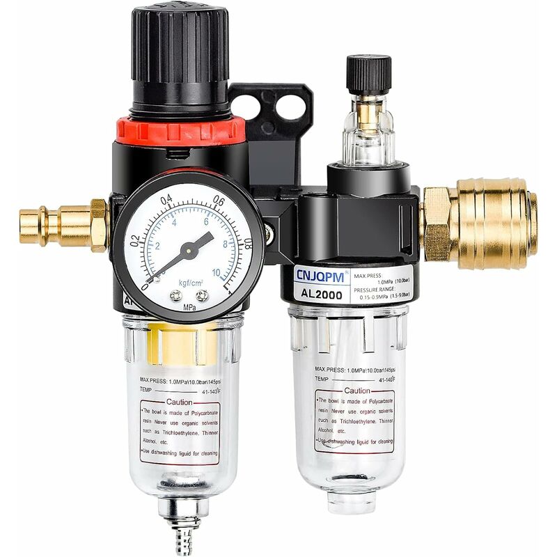 Laoa - Réducteur de pression d'air comprimé Séparateur d'eau Séparateur d'huile avec manomètre, raccords rapides 1/4 Régulateur d'air comprimé