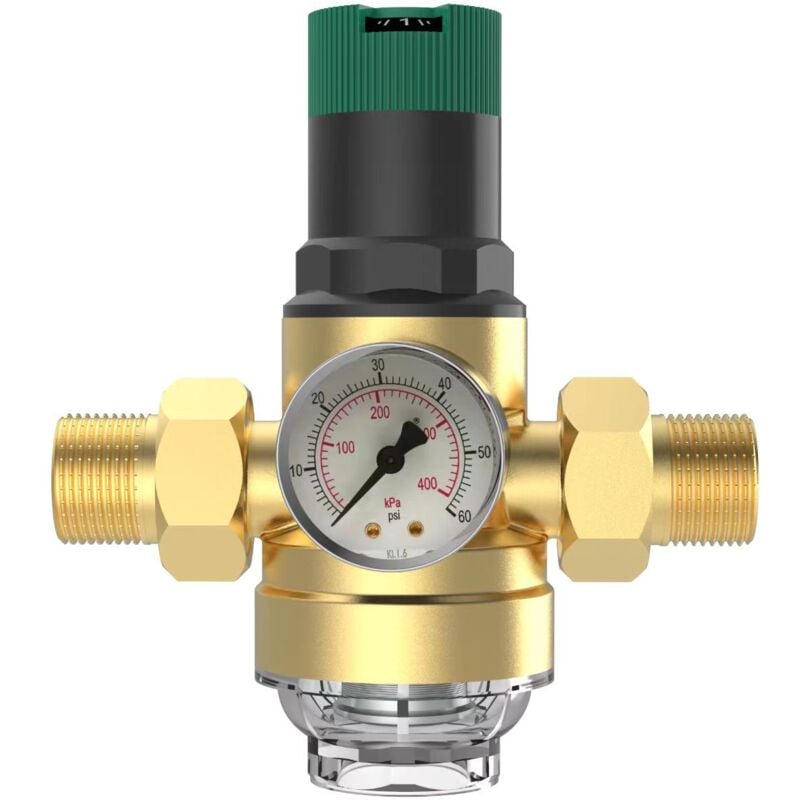 Réducteur de pression d'eau 3/4' DN20 avec manomètre et filtre à tamis en laiton, régulateur de pression, soupape de surpression, réducteur de
