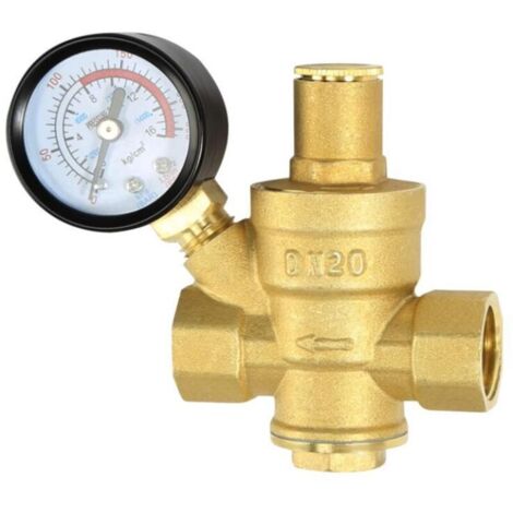 Réducteur de pression d'eau DN20 3/4" avec manomètre, 100 % laiton haute dureté, réducteur de pression d'eau, limiteur de pression, régulateur de pression d'eau pour l'irrigation