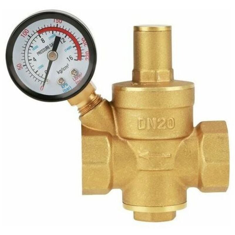 Ahlsen - Réducteur de pression d'eau en laiton, réducteur de régulateur de pression d'eau réglable en laiton DN20 avec manomètre
