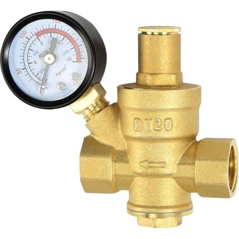 HOUHENCE Reducteur de Pression eau DN20 3/4 Pouce Avec Manometre Pression eau, Fabriqué 100% en Laiton de Haute Dureté, Réducteur de Pression d'eau Limiteur de Pression Arrosage Regulateur de Pression d eau
