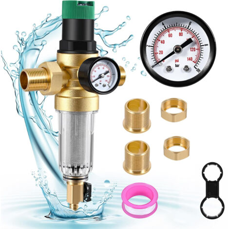 Reducteur de Pression Eau Réducteur de Pression d'eau avec Manometre Pression Eau et Filtre à Tamis Limiteur de Pression Laiton Reducteur de Pression pour Eau Potable