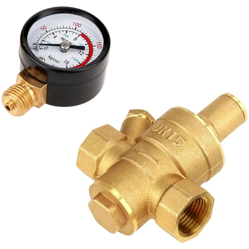 Crea - Réducteur de pression réglable, réducteur de pression en laiton DN15 (4 points), vanne de régulation de pression de contrôle d'eau réglable,