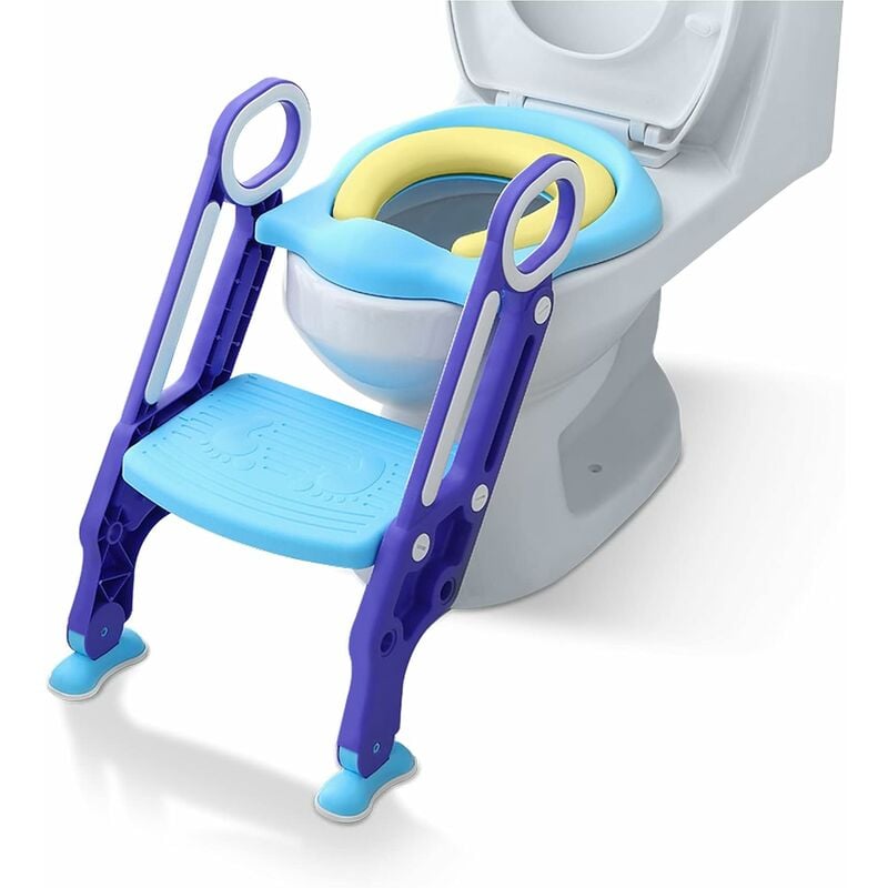 Réducteur de WC, Siège de toilette avec escalier pliable - Hauteur réglable pour enfants de 1 à 7 ans - Bleu et violet NAIZY