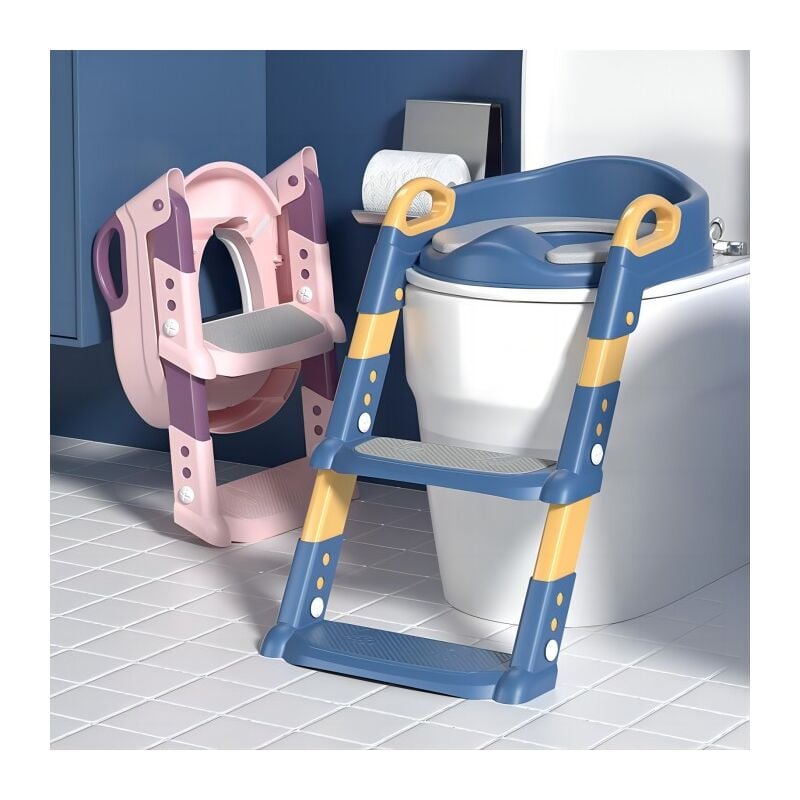 Reducteur toilette enfant avec Marche, Coussin - Siège de toilette Pliable, Hauteur réglable pour Garcon Fille - dès 3 ans