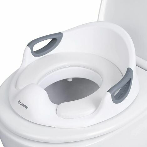 Réducteur Toilette Enfant, Siège de Toilette Bébé, Rehausseur WC Enfant, Réducteur de Toilette Antidérapants, Toilettes Ronds/Ovale avec Poignée/Coussin/Dossier, Facile d'entretien(blanc)