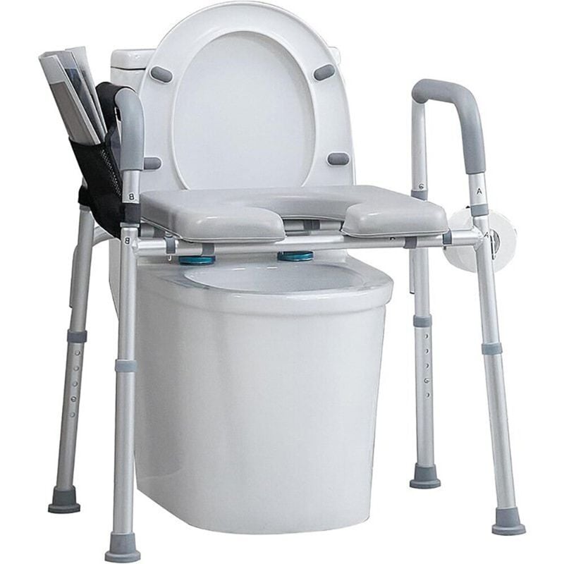 Réducteur WC-Rehausseur de Toilettes -Siège de toilette surélevé -largeur Hauteur réglable - Poignée Antidérapante - Cadre de Sécurité -Tube en Acier