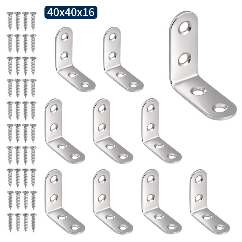 Ugreat - Reduction, 50 Pcs Corner Braces, Stainless Steel 90 Degree Right Angle Brackets - 40 x 40 x 16MM Fastener for Wooden Chair Furniture Cabinet