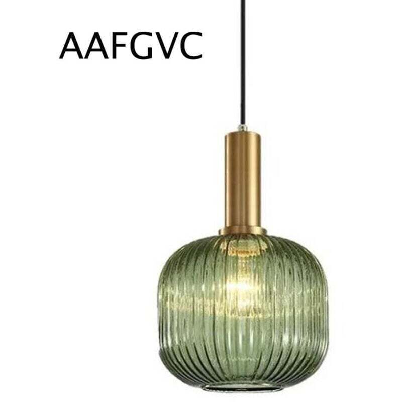 Réduction, Lustre d'intérieur luminaire industriel suspension moderne E27 douille abat-jour plafond rayé verre suspension (vert, 20 cm),