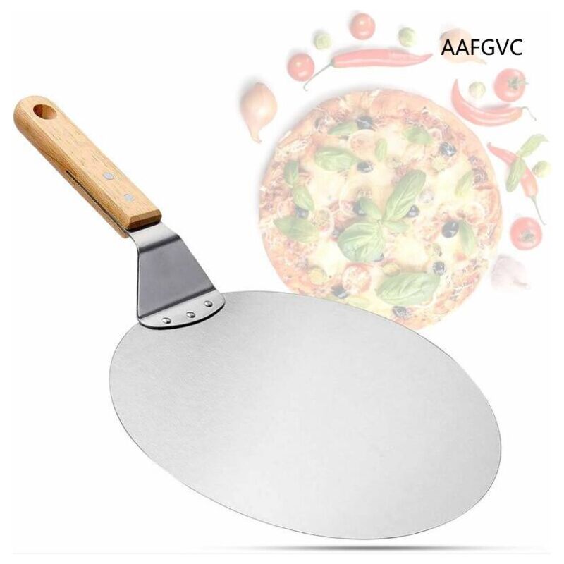 Ugreat - Réduction, Pelle à pizza en acier inoxydable avec manche en bois, poussoir à pizza pour pierre à pizza, poussoir à pain, pelle à gâteau,