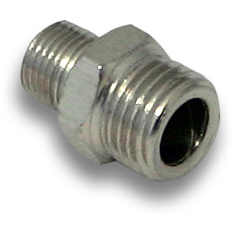

Conector racor adaptador de aerografía con dos machos de 12,91 mm (1/4') y 9,51 mm (1/8')