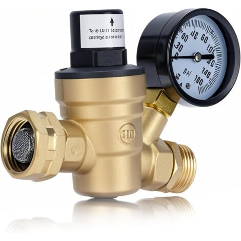 Reductor de presión de agua de 3/4 de pulgada, regulador de presión de agua ajustable para RV con manómetro de 0-160 psi y filtro, válvula reductora de presión de agua de latón para autocaravanas y ca