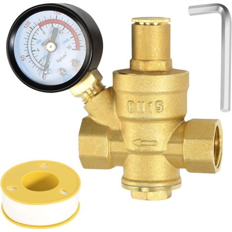 Reductor de presión de agua DN15 de 1/2 pulgada con manómetro, fabricado en latón 100% de alta dureza, reductor de presión de agua, limitador de presión, regulador de presión de agua de riego.