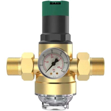 Reductor de presión de agua KZQ de 3/4 de pulgada, con manómetro, reductor de presión de agua ajustable, limitador de presión, para riego de jardines, calefacción a gas, grifo