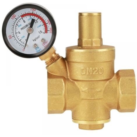 Reductor de presión de agua regulable de latón, DN20, con manómetro, reductor de presión de agua regulable de latón (DN20)