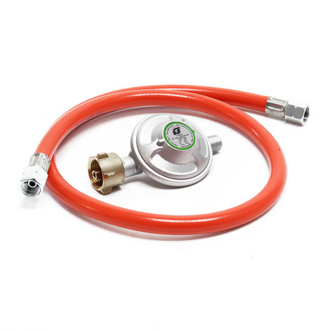 Reductor de presión de gas a 50mbar con manguera de propano 80cm, para bombonas con Ø 1/14" / 21,8 mm LH