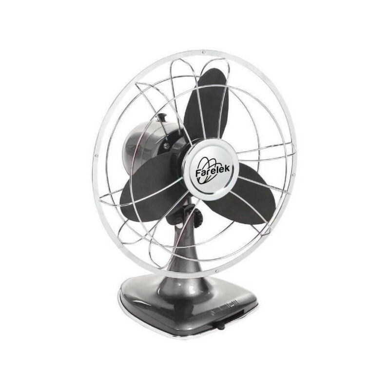 Farelek - redwood - Ventilateur a poser Ø30cm 30W rétro indus anthracite et chrome