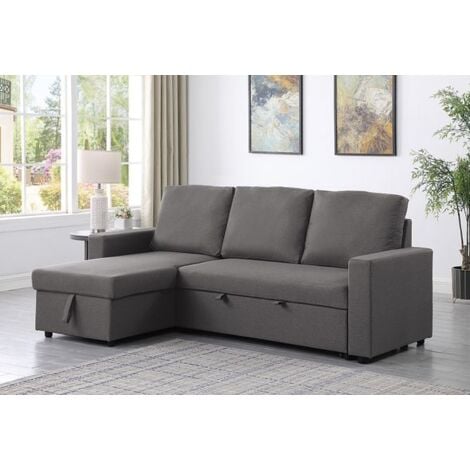 Reegan L Shaped Corner Sofa Bed with Hidden Storage and Reversible Chaise - Grey