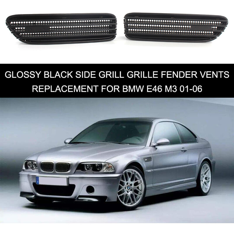 

Happyshop - Reemplazo de rejillas de ventilacion de guardabarros de parrilla lateral de color negro brillante para BMW E46 M3 01-06