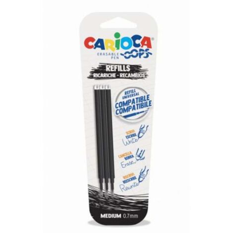 Refill Carioca Per Biro Cancellabili Oops Carioca Nero - Blister 3 Pezzi