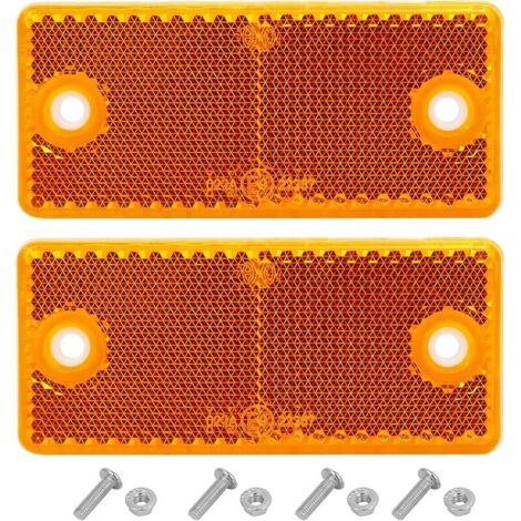 Réflecteur de Remorque 2pièces,Jaune,Rectangulaire,Visser,Homologué E9,90x40x8mm, Réflector Rectangulaire Catadioptre Remorque pour Tracteur Bicyclett (Jaune/Rectangulaire/2pièces）