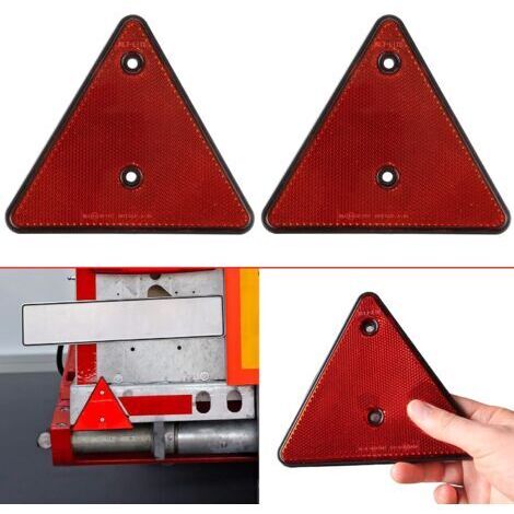 Réflecteur de Remorque Triangulaire, Lot de 2, 15 x 15 x 15 cm, Espacement Trous 70 mm, Réflecteur A Visser Ou Adhésif Gauche/Droit, Triangle Voiture Réfléchissant Arrière Standard Homologué E