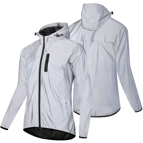 Reflective Jacket with Hood Waterproof Hooded Wind Coat for Men Women Night Safety Jacket for Cycling Running Jogging Walking