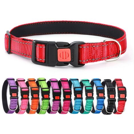 Reflective Nylon Pet Collar with Engraved Dog Tag, for Large Dogs, Red