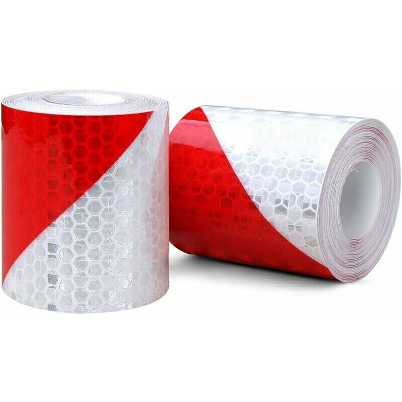 Reflective tape, 2 pcs 3 m 50 mm prismatic waterproof angled safety shape roll of warning tape self-adhesive vinyl safety tape red & white