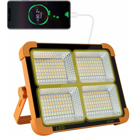 Reflector LED recargable de 100 W 10000 lm, luz de trabajo de linterna portátil con panel solar, lámpara recargable USB de 12500 mAh, para camping, sitio de construcción, garaje, taller