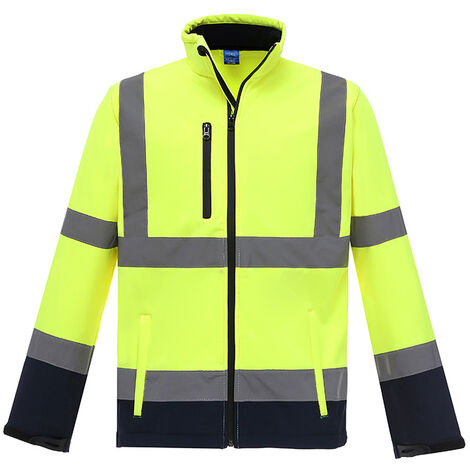 Reflektierende Sicherheitsjacke mit hoher Sichtbarkeit Arbeitskleidung Wasserdichte Bomberjacke mit Steppfutter Leicht für Frauen (Gelb & Marine)