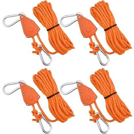 Reflektierendes Zeltseil mit verstellbarem Ratschenverschluss, geeignet für Camping, Sonnenschirme und Markisen, 4 Stück, 4 mm x 4 m, orange