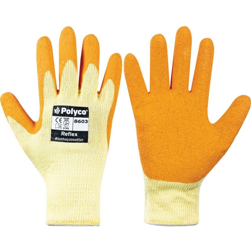 Polyco 8602 Reflex Palm-side Coated Yellow/Orange Gloves - Size 8