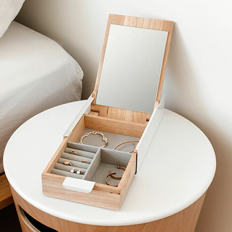 Relaxdays Jewellery Box, Faux Leather, Ring Organiser, Necklace Holder,  Tray Insert & Drawer, HWD 13 x