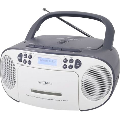 Reflexion RCR2260DAB/GR, Radio stereo portatile per CD/MP3, USB, Dab+, (2 x 12 W max. potenza musicale), 3,5 mm AUX IN de Connettore e 3,5 mm de Uscita cuffie de, Display LCD digitale, Colore grigio