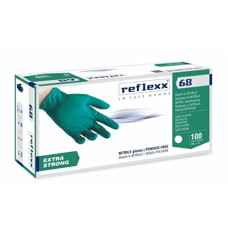 Image of Guanti in nitrile extra strong Reflexx R68 senza polvere - L - Verde