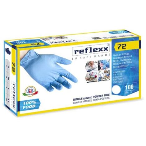 Reflexx R72 Guanti Nitrile No Polvere 100% Latex Free 3.5gr Cat.3 100 Pezzi S