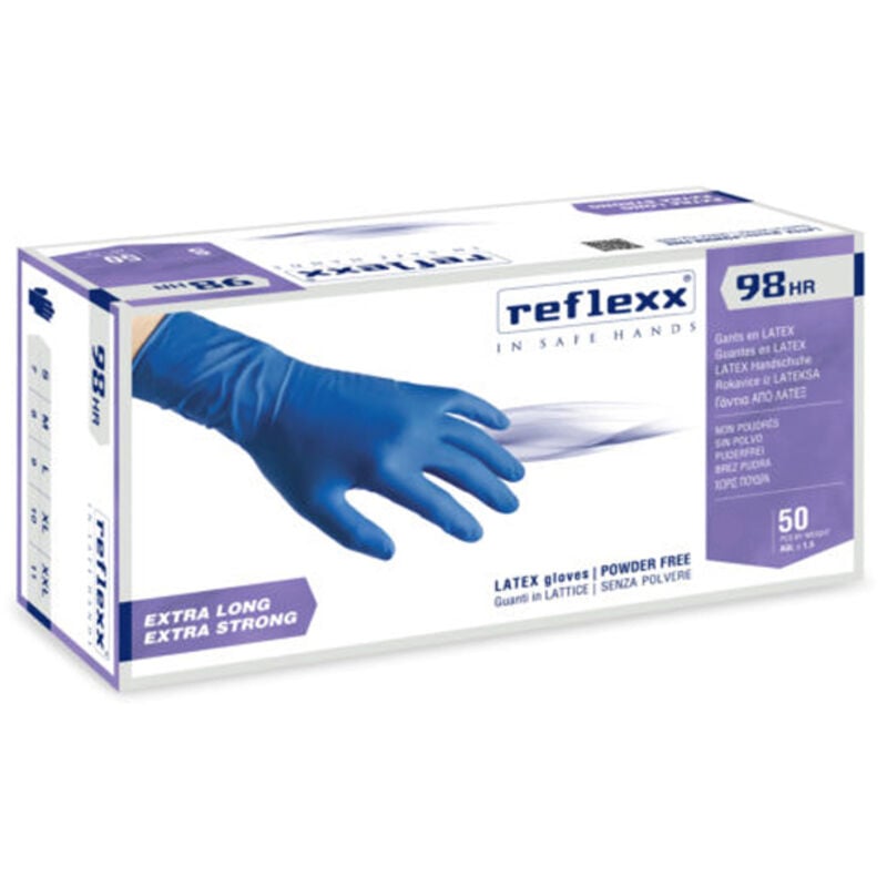 R98 Chlorierte, puderfreie Latexhandschuhe 18,5gr Kat.3 Blau 50 Stück s - Reflexx