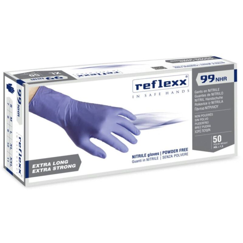 Gants en nitrile Reflexx R99 sans poudre 100 % sans latex 8,8 g Cat. 3 50 pièces xl
