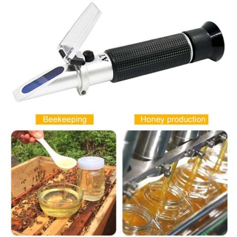 Réfractomètre à miel, Brix, Baume et Eau Humidité Testeur 3 en 1. Plage de mesure de l'humidité de l'eau 58-90% Brix, 38-43 Be' et 12-27% pour miel, apiculture