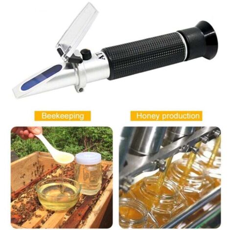 Réfractomètre à miel, Brix, Baume et Eau Humidité Testeur 3 en 1. Plage de mesure de l'humidité de l'eau 58-90% Brix, 38-43 Be' et 12-27% pour miel, apiculture